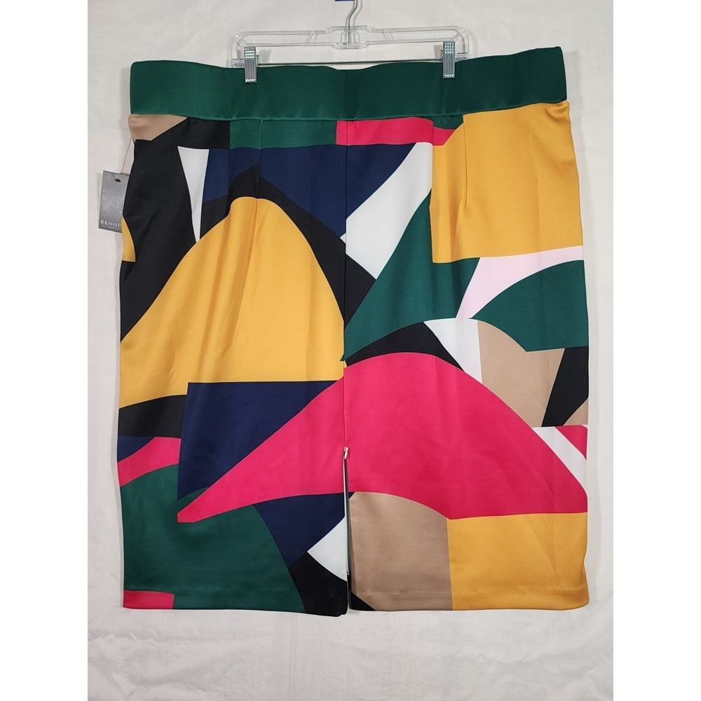 Eloquii NWT Women's 28 Pencil Skirt Abstract Print Colorblock Midi Plus Size - Picture 4 of 8
